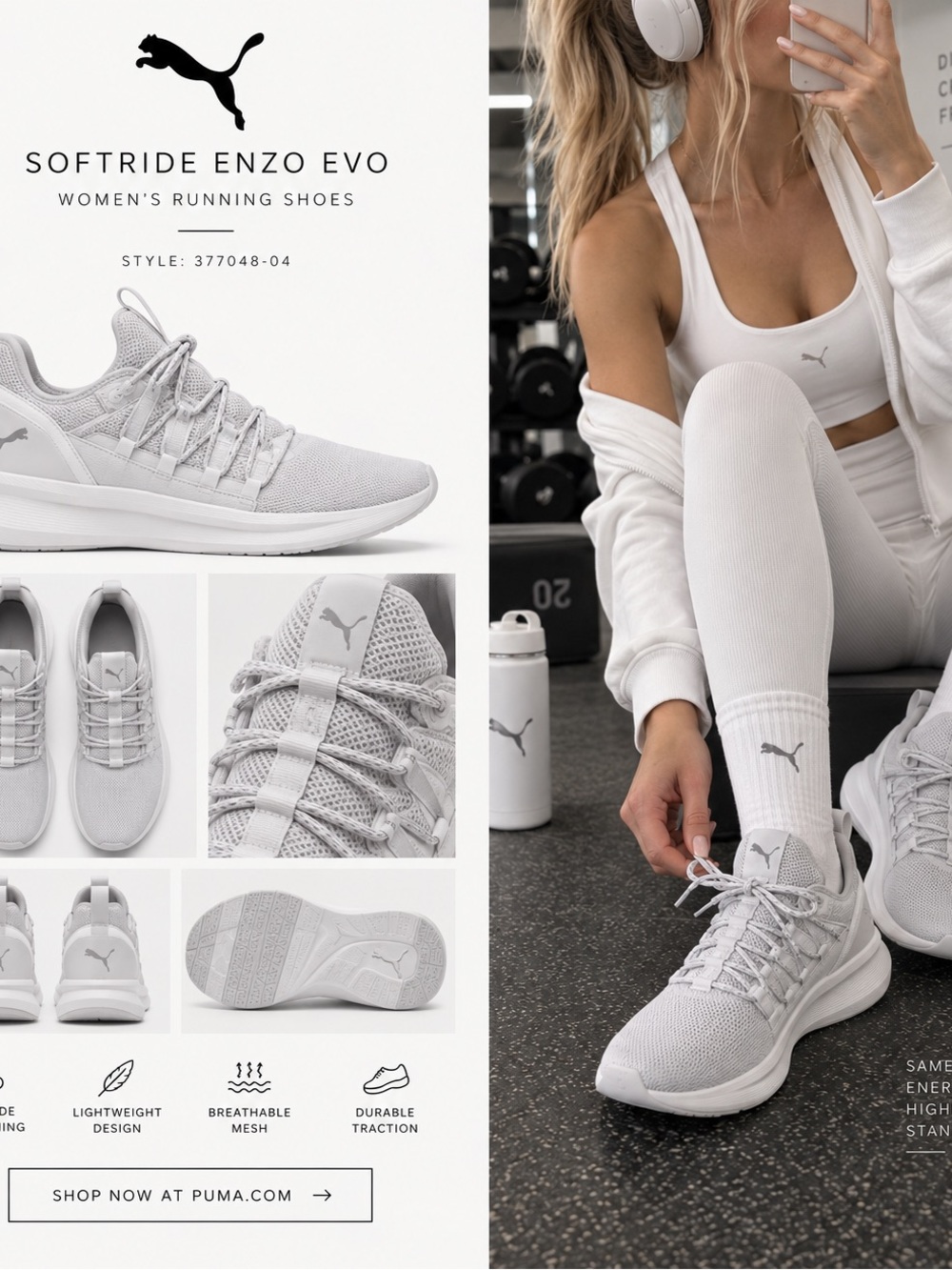 Puma Softride Enzo Evo Women's Athletic Shoes - Light Gray / White